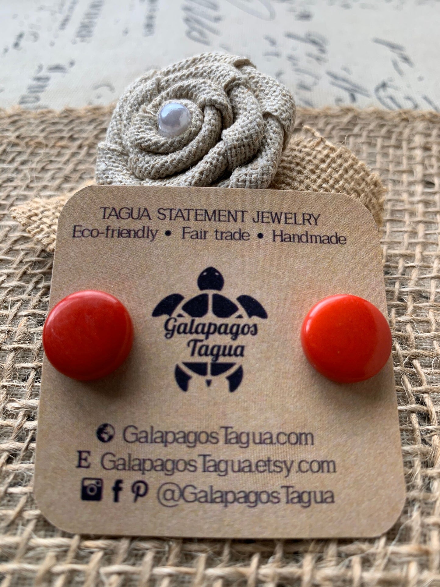 Red stud earrings Geometric beaded earrings Circle handmade beads Tagua jewelry Button post Spring fashion trends Gifts for women under 10