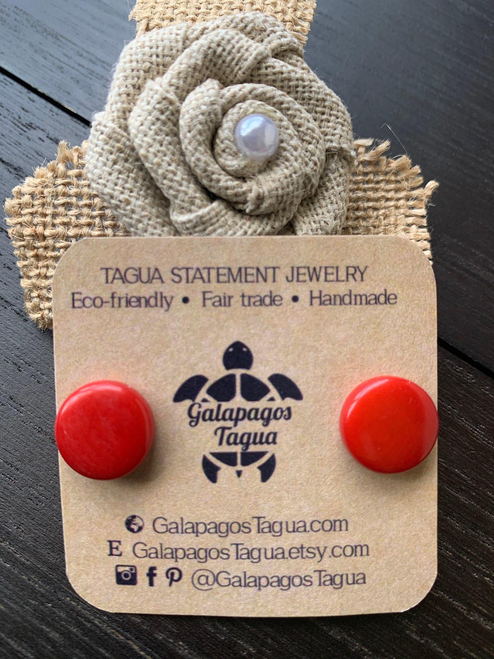Red stud earrings Geometric beaded earrings Circle handmade beads Tagua jewelry Button post Spring fashion trends Gifts for women under 10