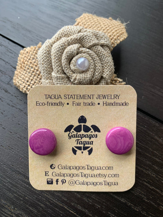 Purple studs Round beaded earrings Tagua jewelry Geometric post Spring fashion trends Birthday gift ideas Mother's day gifts under 10