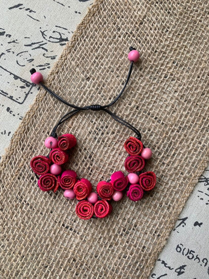 Hot pink rose Bracelet Gifts Flower adjustable bracelet Anniversary Floral Jewelry Adjustable made of orange peel and acai seeds Organic
