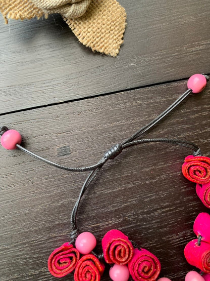 Hot pink rose Bracelet Gifts Flower adjustable bracelet Anniversary Floral Jewelry Adjustable made of orange peel and acai seeds Organic