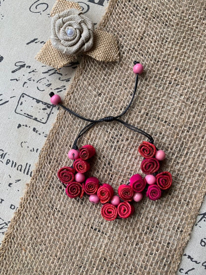 Hot pink rose Bracelet Gifts Flower adjustable bracelet Anniversary Floral Jewelry Adjustable made of orange peel and acai seeds Organic