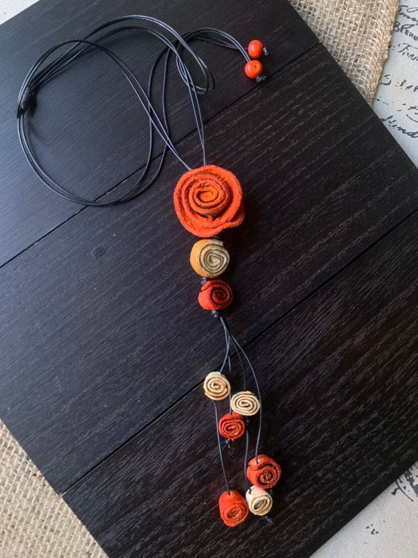 Rose pendant necklace Dainty orange rose necklace Floral choker Summer trendy fashion Extra long adjustable necklaceMother's day gifts