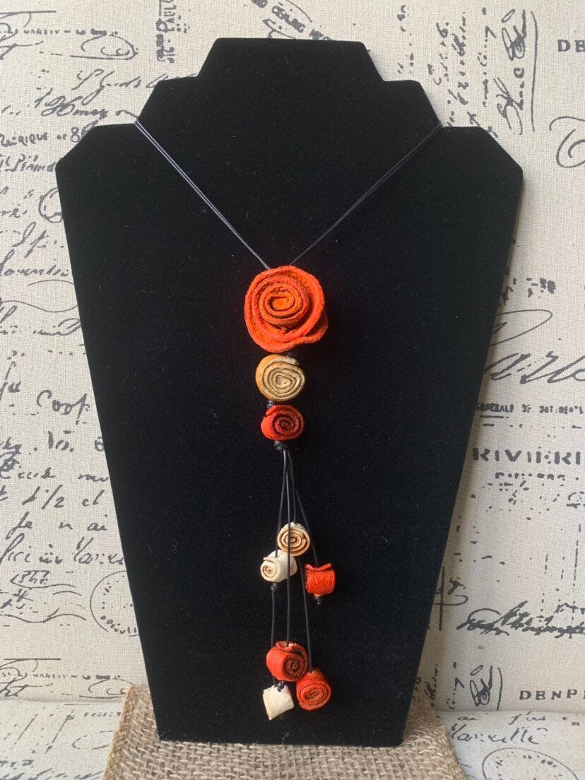 Rose pendant necklace Dainty orange rose necklace Floral choker Summer trendy fashion Extra long adjustable necklaceMother's day gifts