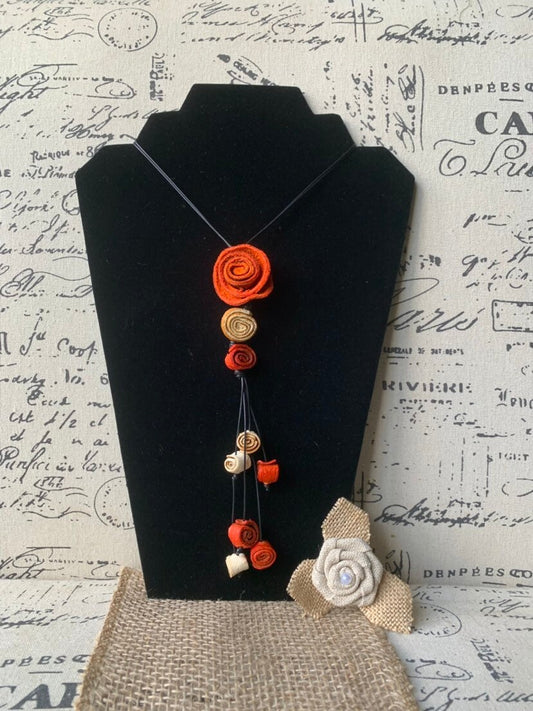 Rose pendant necklace Dainty orange rose necklace Floral choker Summer trendy fashion Extra long adjustable necklaceMother's day gifts