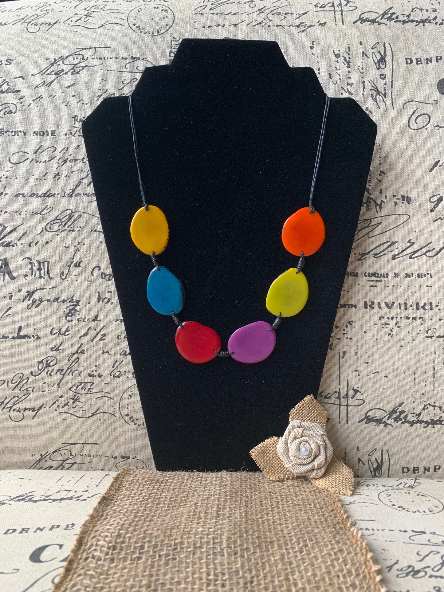 Rainbow single strand statement necklace Tagua necklace Multi color beaded handmade collar with adjustable leather Anniversary gift for wife
