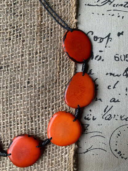 Burnt orange simple beaded necklace Fall fashion jewelry Tagua necklace Handmade with adjustable strap Unusual collar Single one strand
