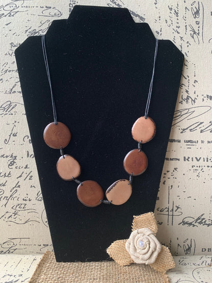 Brown statement necklace Tagua jewelry Bib chunky single strand necklace Artisan handmade Beaded collar Fall fashion trends Autumn style