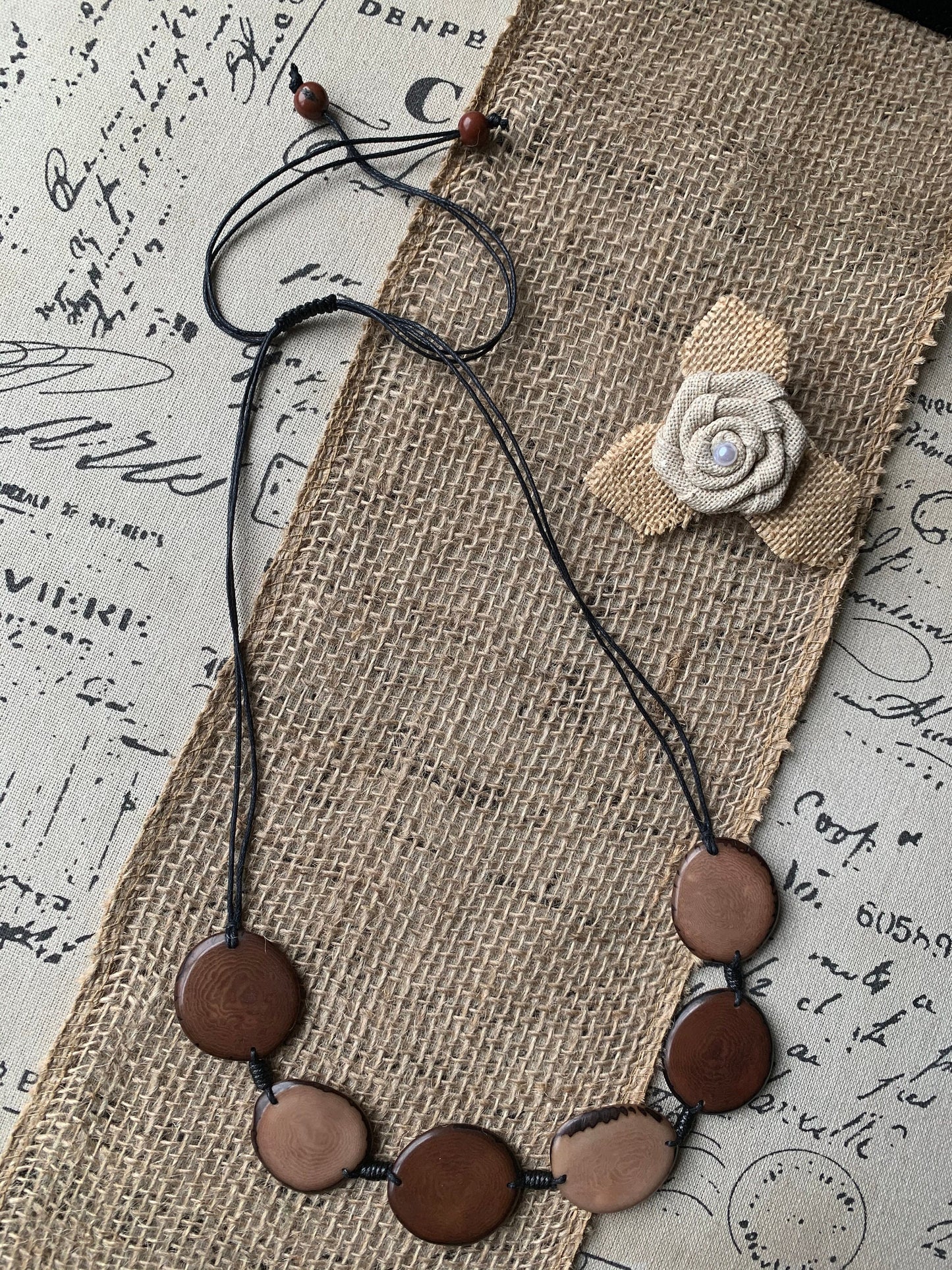 Brown statement necklace Tagua jewelry Bib chunky single strand necklace Artisan handmade Beaded collar Fall fashion trends Autumn style