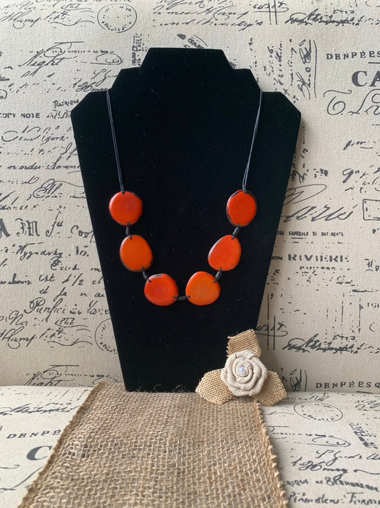 Burnt orange simple beaded necklace Fall fashion jewelry Tagua necklace Handmade with adjustable strap Unusual collar Single one strand