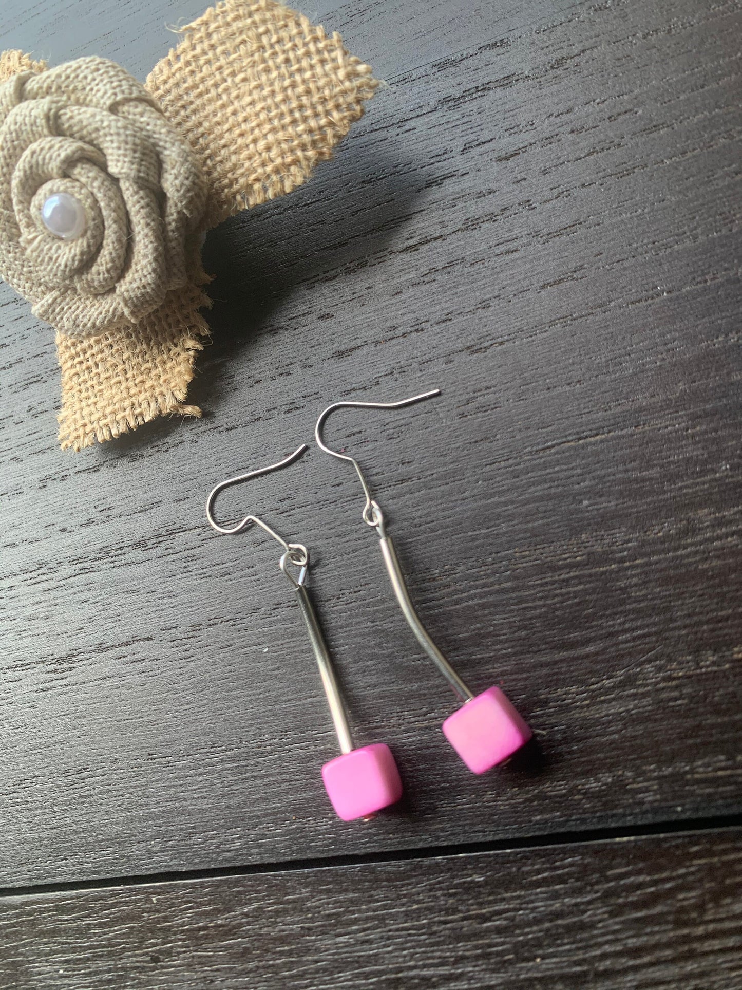 Light purple earrings Tagua jewelry Geometric dangles Unusual cube earrings Artisan handmade in Colombia Statement earrings Lightweight