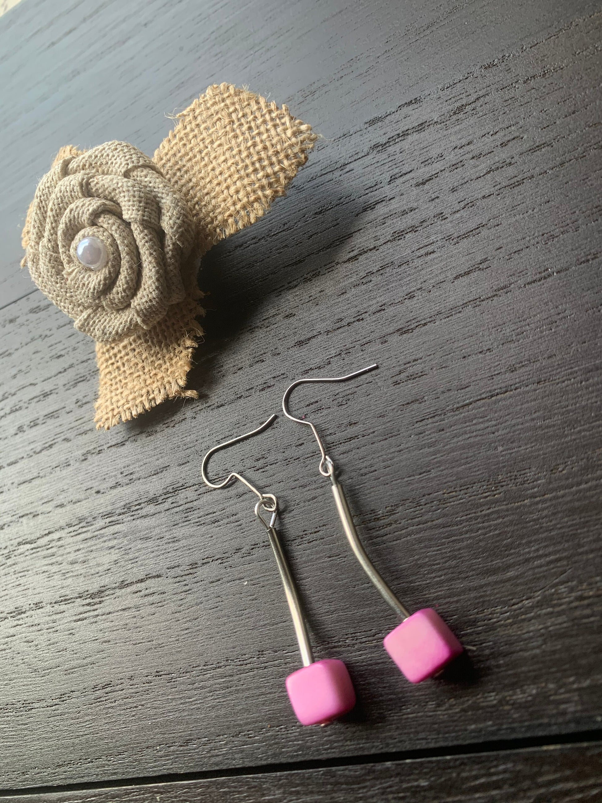 Light purple earrings Tagua jewelry Geometric dangles Unusual cube earrings Artisan handmade in Colombia Statement earrings Lightweight
