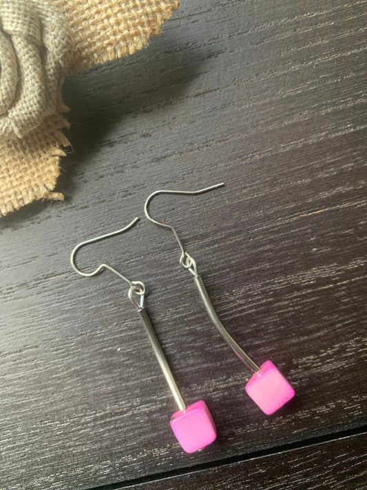 Light purple earrings Tagua jewelry Geometric dangles Unusual cube earrings Artisan handmade in Colombia Statement earrings Lightweight