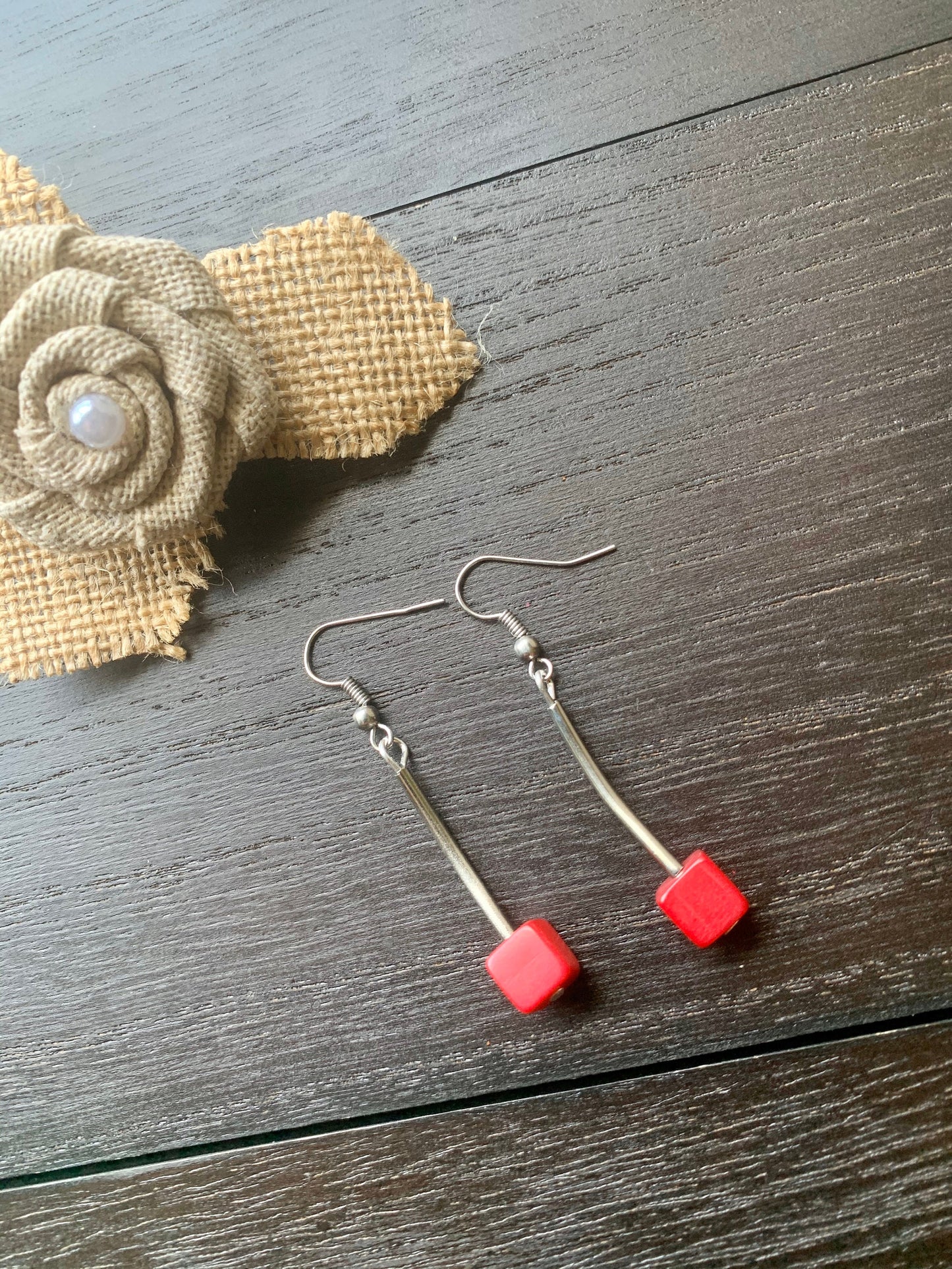 Hot pink dangle earrings Tagua jewelry Statement cube earrings Geometric dangles Artisan made in Colombia Mother's day gifts under 15