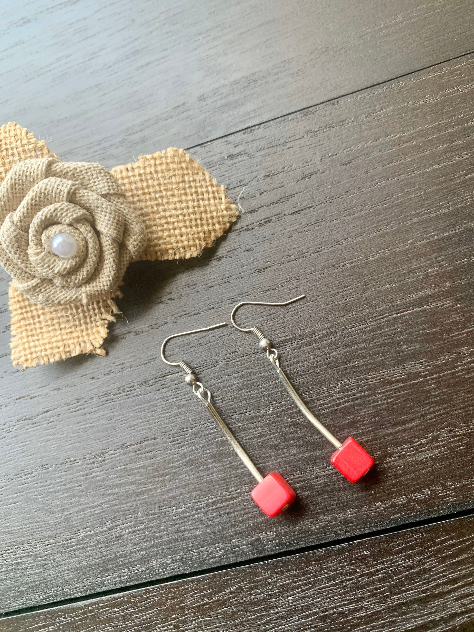 Hot pink dangle earrings Tagua jewelry Statement cube earrings Geometric dangles Artisan made in Colombia Mother's day gifts under 15