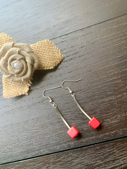 Hot pink dangle earrings Tagua jewelry Statement cube earrings Geometric dangles Artisan made in Colombia Mother's day gifts under 15