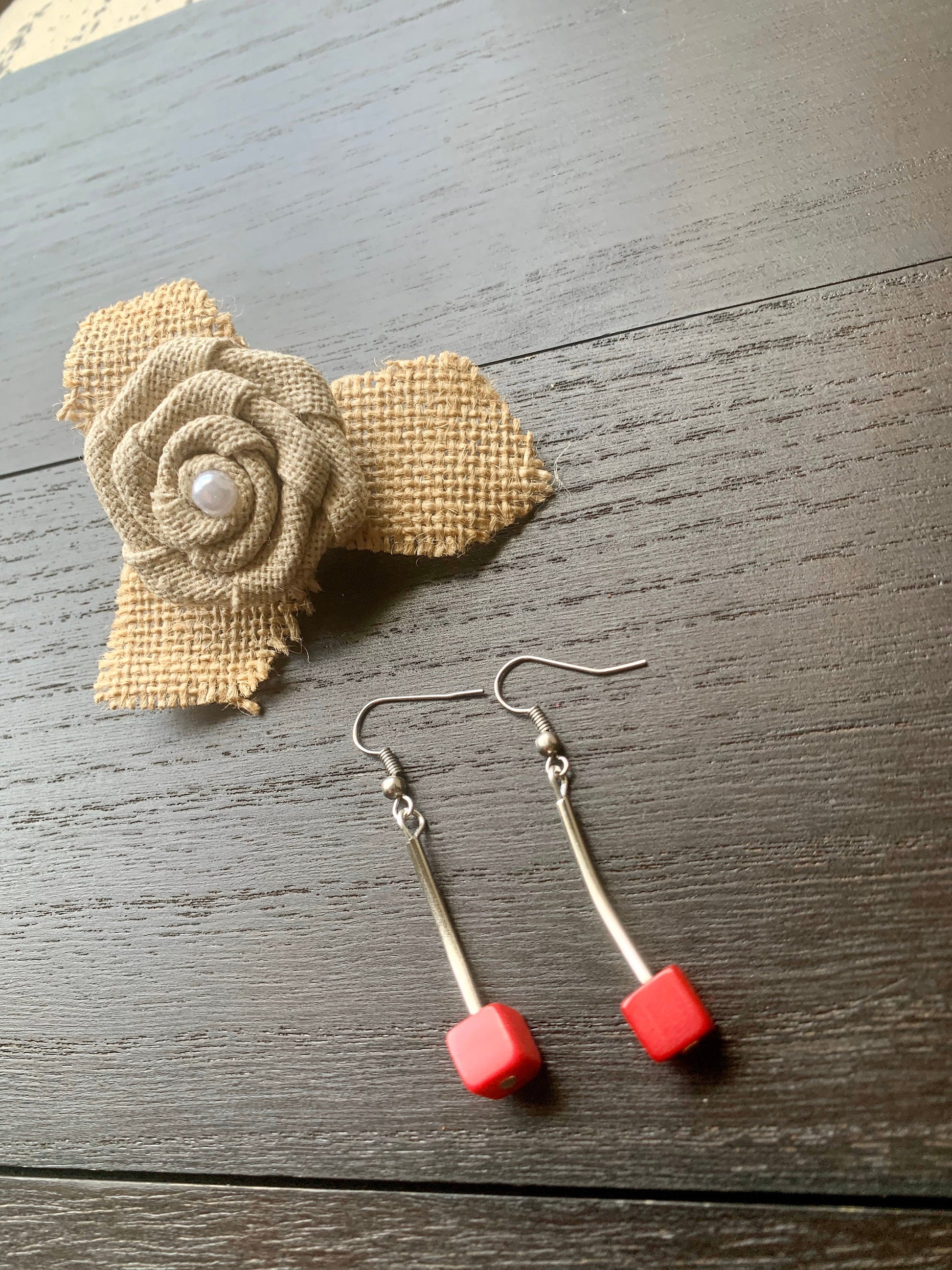 Hot pink dangle earrings Tagua jewelry Statement cube earrings Geometric dangles Artisan made in Colombia Mother's day gifts under 15