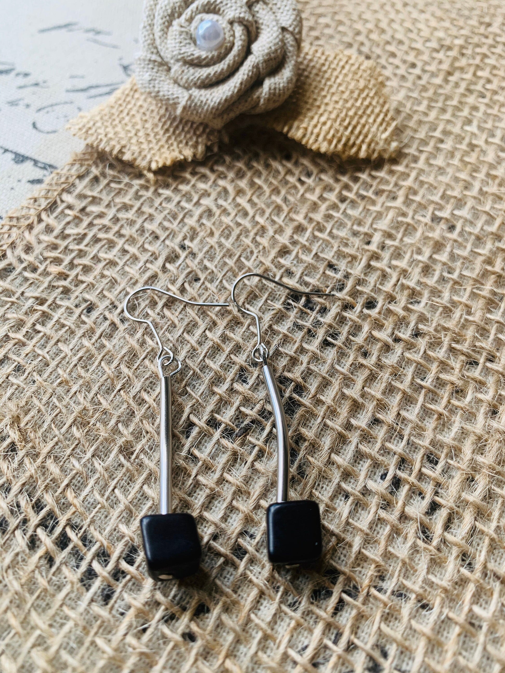 Black dangle earrings Tagua jewelry Unusual cube earrings Artisan handmade in Colombia Statement earrings Anniversary gifts Fall fashion