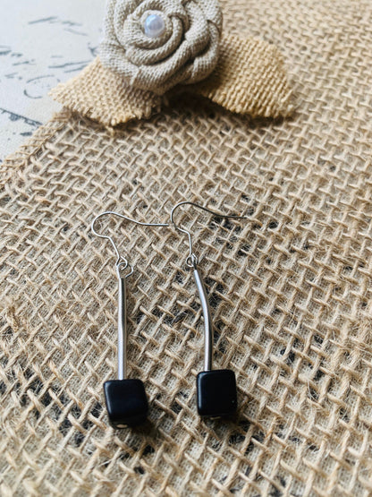 Black dangle earrings Tagua jewelry Unusual cube earrings Artisan handmade in Colombia Statement earrings Anniversary gifts Fall fashion