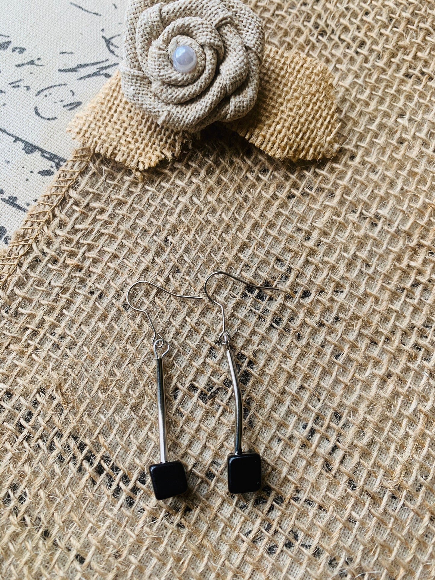 Black dangle earrings Tagua jewelry Unusual cube earrings Artisan handmade in Colombia Statement earrings Anniversary gifts Fall fashion