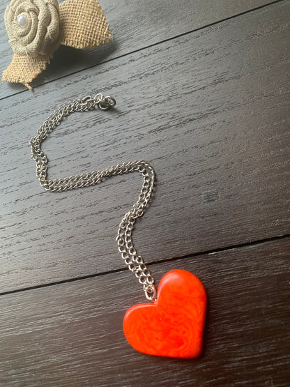 Orange Statement Pendant Necklace Heart Jewelry Love Gift Anniversary gift for wife Minimalist necklace Artisan handmade in Colombia Organic