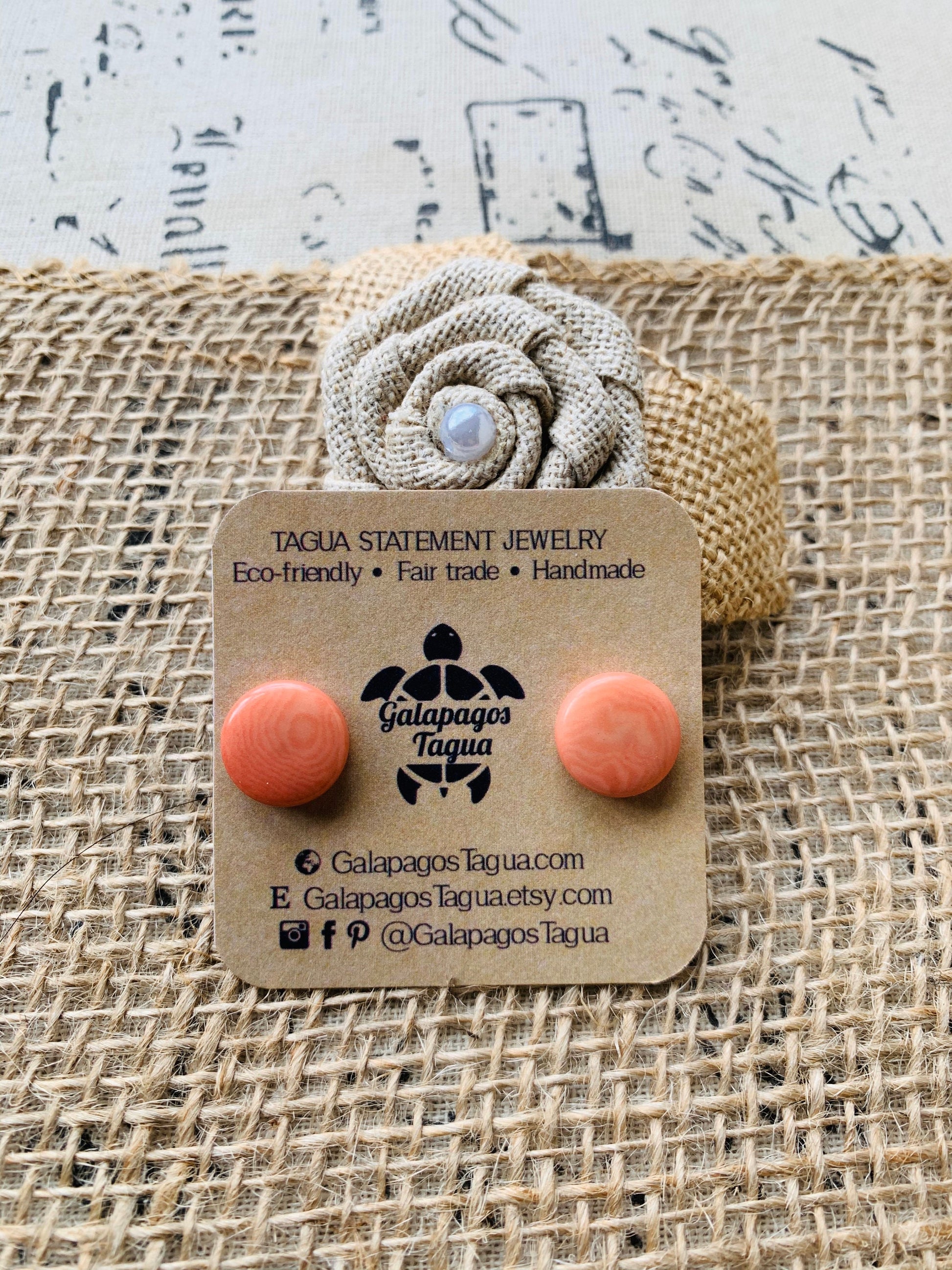 Peach stud earring Tagua nut jewelry Geometric posts Round beaded earrings Anniversary gifts for wife Birthday gifts Spring style trends