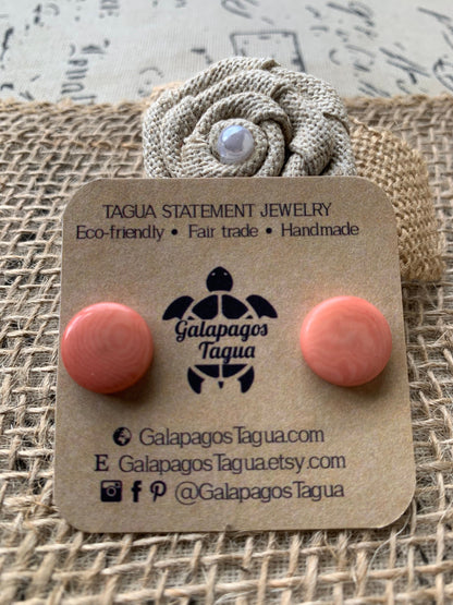 Peach stud earring Tagua nut jewelry Geometric posts Round beaded earrings Anniversary gifts for wife Birthday gifts Spring style trends