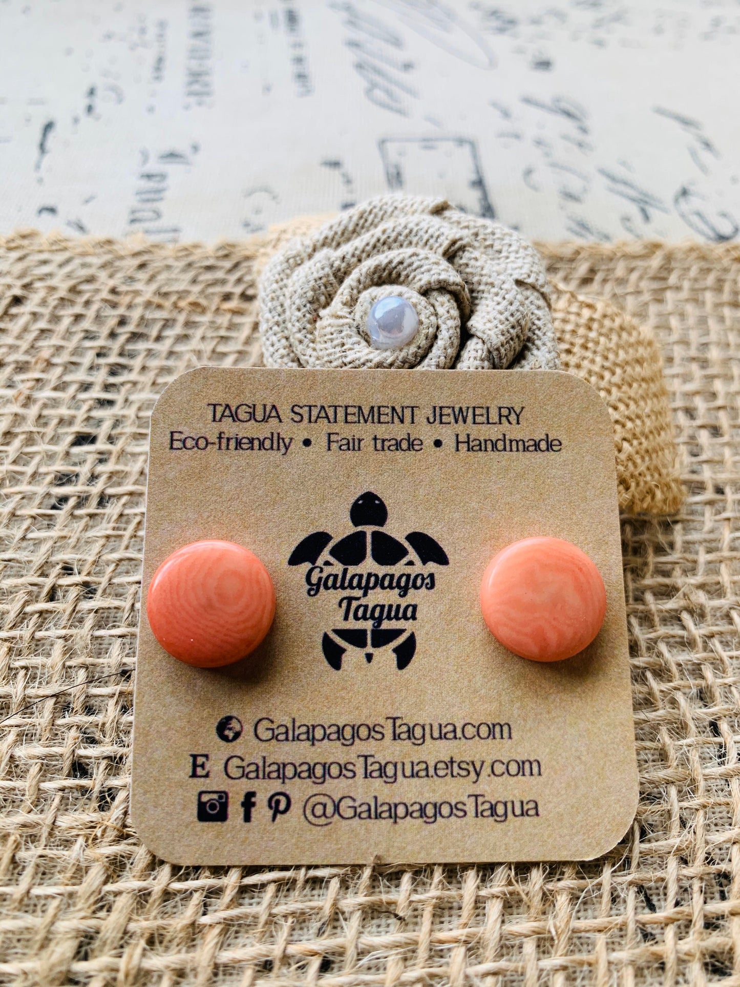 Peach stud earring Tagua nut jewelry Geometric posts Round beaded earrings Anniversary gifts for wife Birthday gifts Spring style trends
