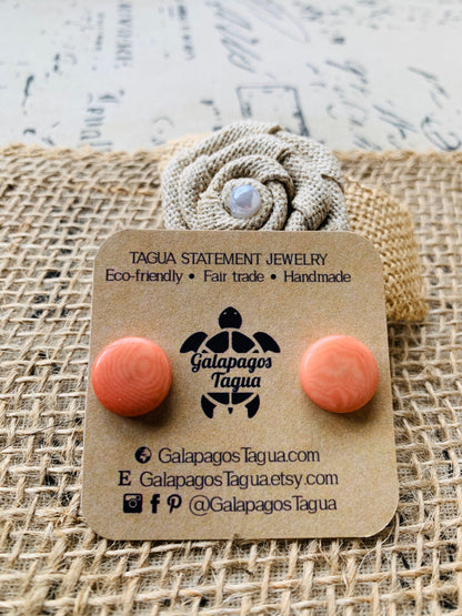Peach stud earring Tagua nut jewelry Geometric posts Round beaded earrings Anniversary gifts for wife Birthday gifts Spring style trends