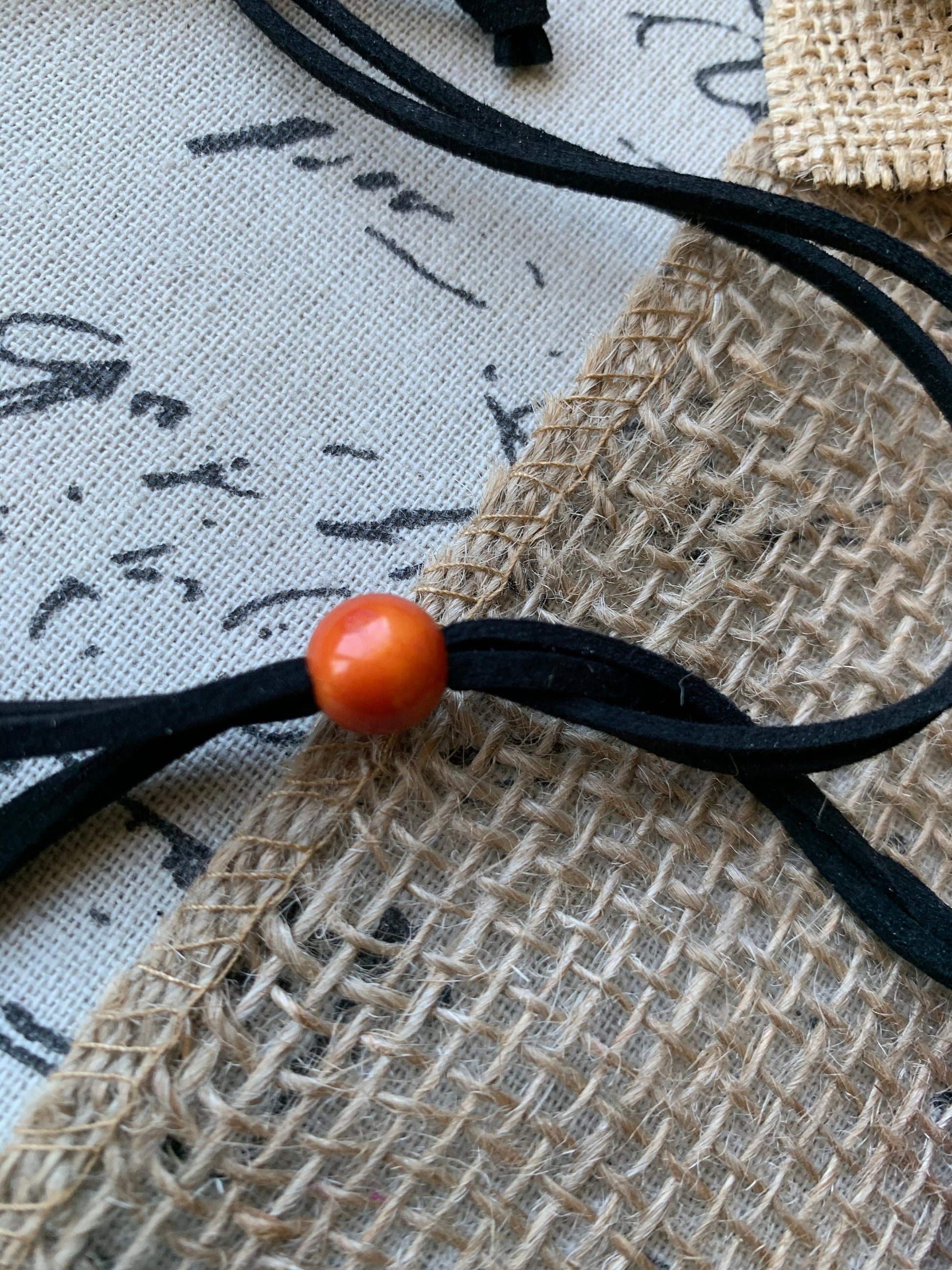 Orange statement necklace Tagua jewelry Double layer bib Big bold chunky necklace Leather collar 2 two strand necklace Wife anniversary gift