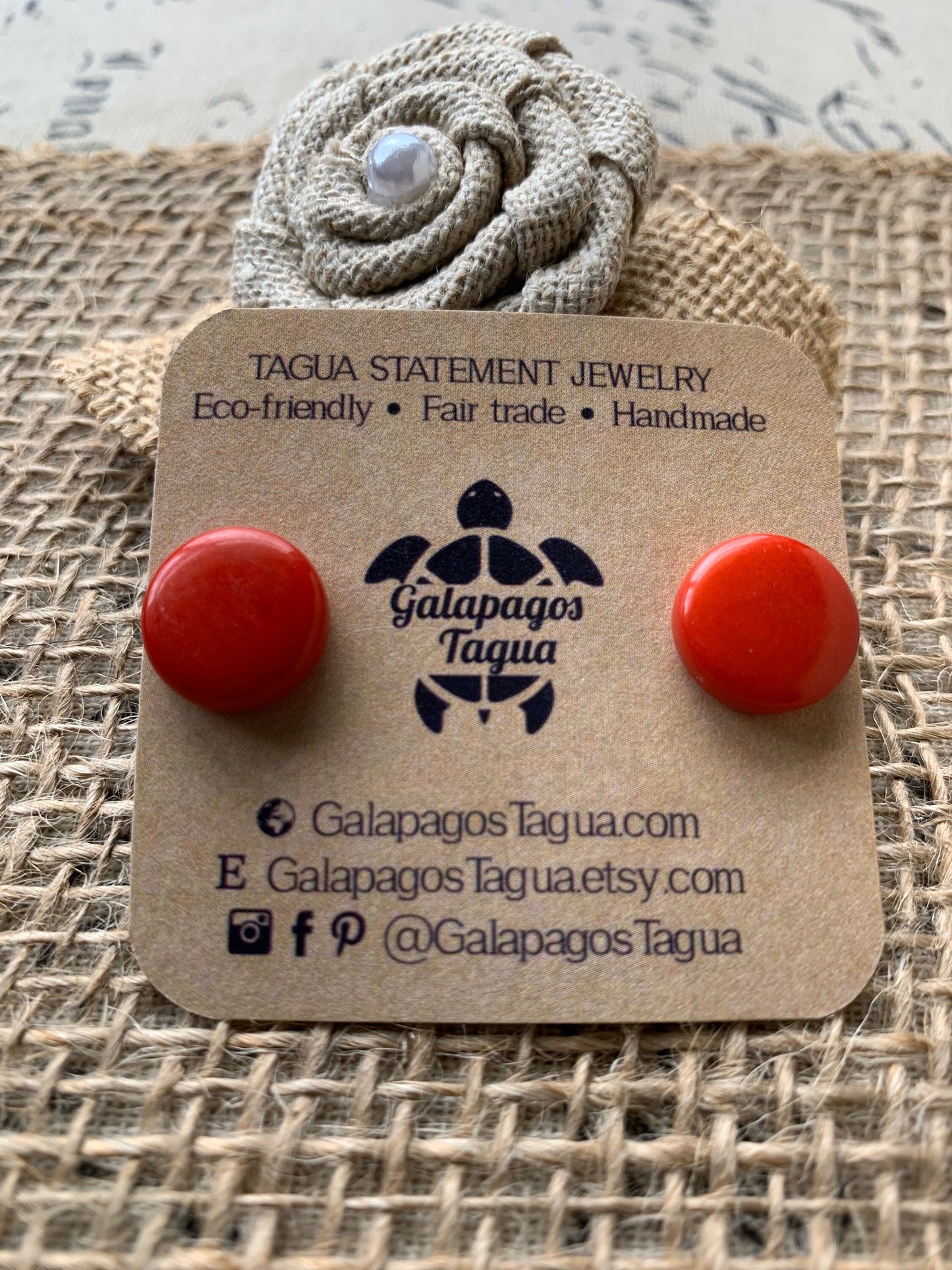 Red stud earrings Geometric beaded earrings Circle handmade beads Tagua jewelry Button post Spring fashion trends Gifts for women under 10