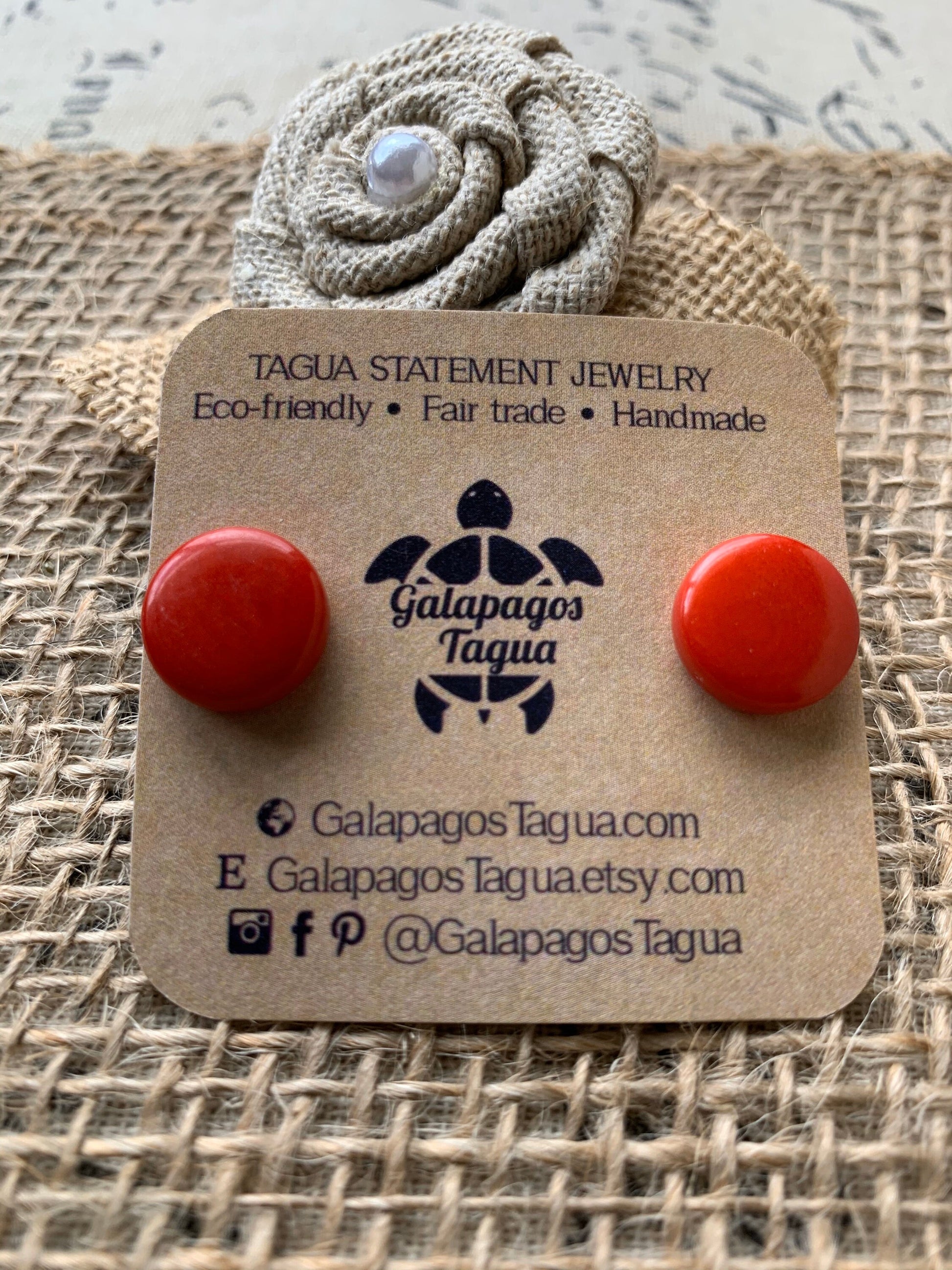 Red stud earrings Geometric beaded earrings Circle handmade beads Tagua jewelry Button post Spring fashion trends Gifts for women under 10