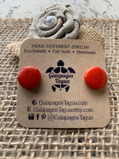 Red stud earrings Geometric beaded earrings Circle handmade beads Tagua jewelry Button post Spring fashion trends Gifts for women under 10