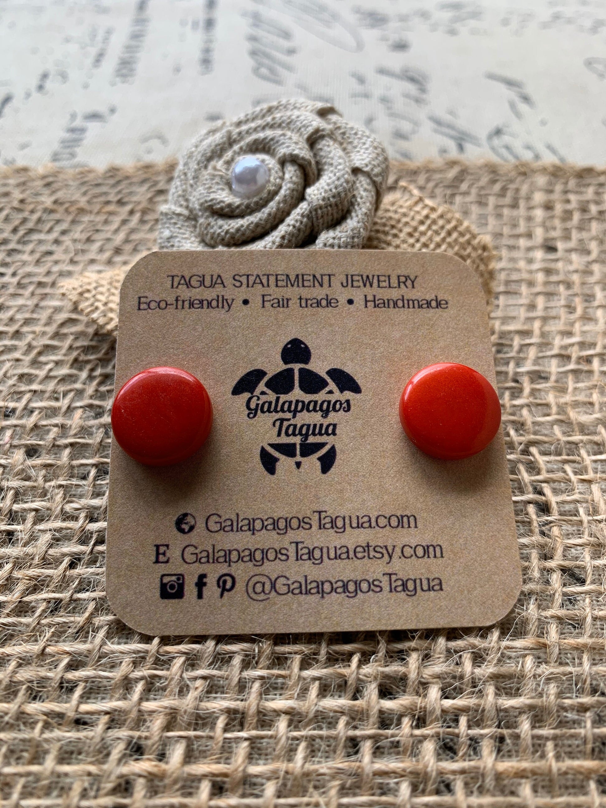 Red stud earrings Geometric beaded earrings Circle handmade beads Tagua jewelry Button post Spring fashion trends Gifts for women under 10