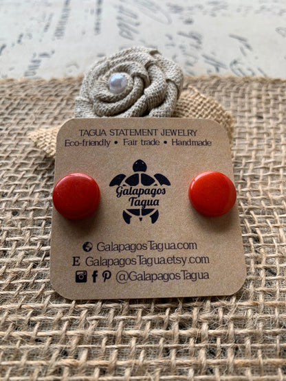 Red stud earrings Geometric beaded earrings Circle handmade beads Tagua jewelry Button post Spring fashion trends Gifts for women under 10
