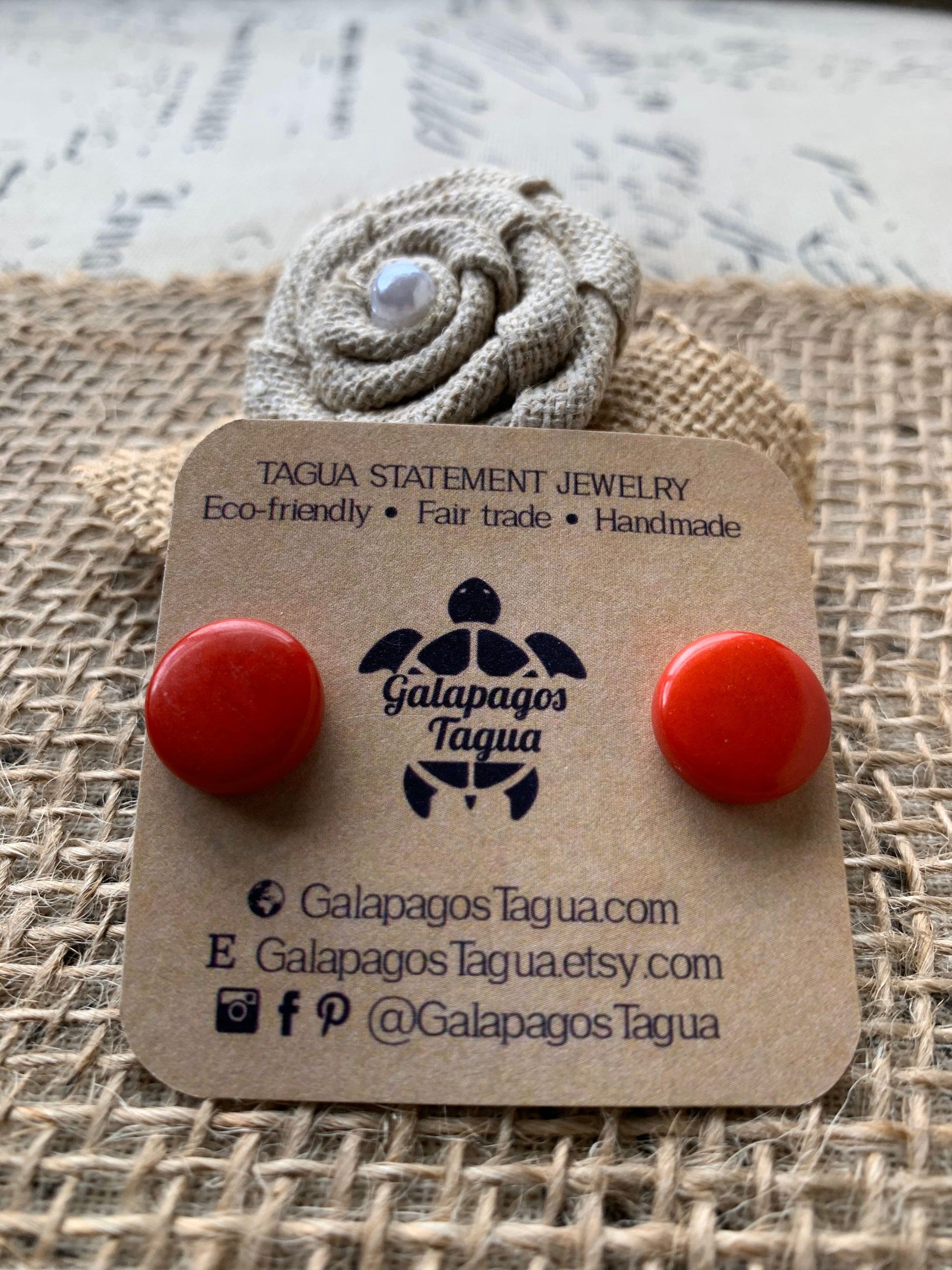 Red stud earrings Geometric beaded earrings Circle handmade beads Tagua jewelry Button post Spring fashion trends Gifts for women under 10