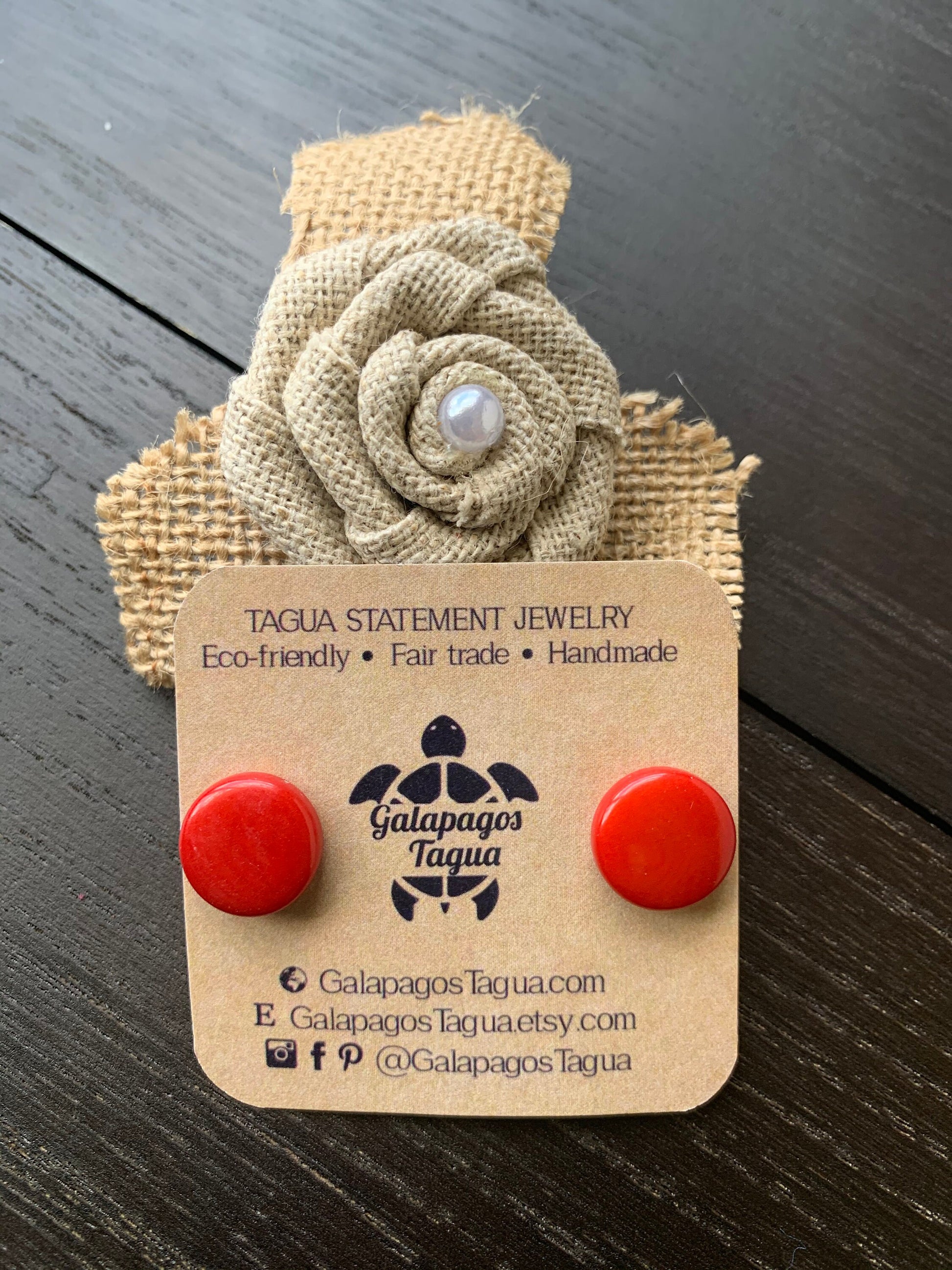 Red stud earrings Geometric beaded earrings Circle handmade beads Tagua jewelry Button post Spring fashion trends Gifts for women under 10