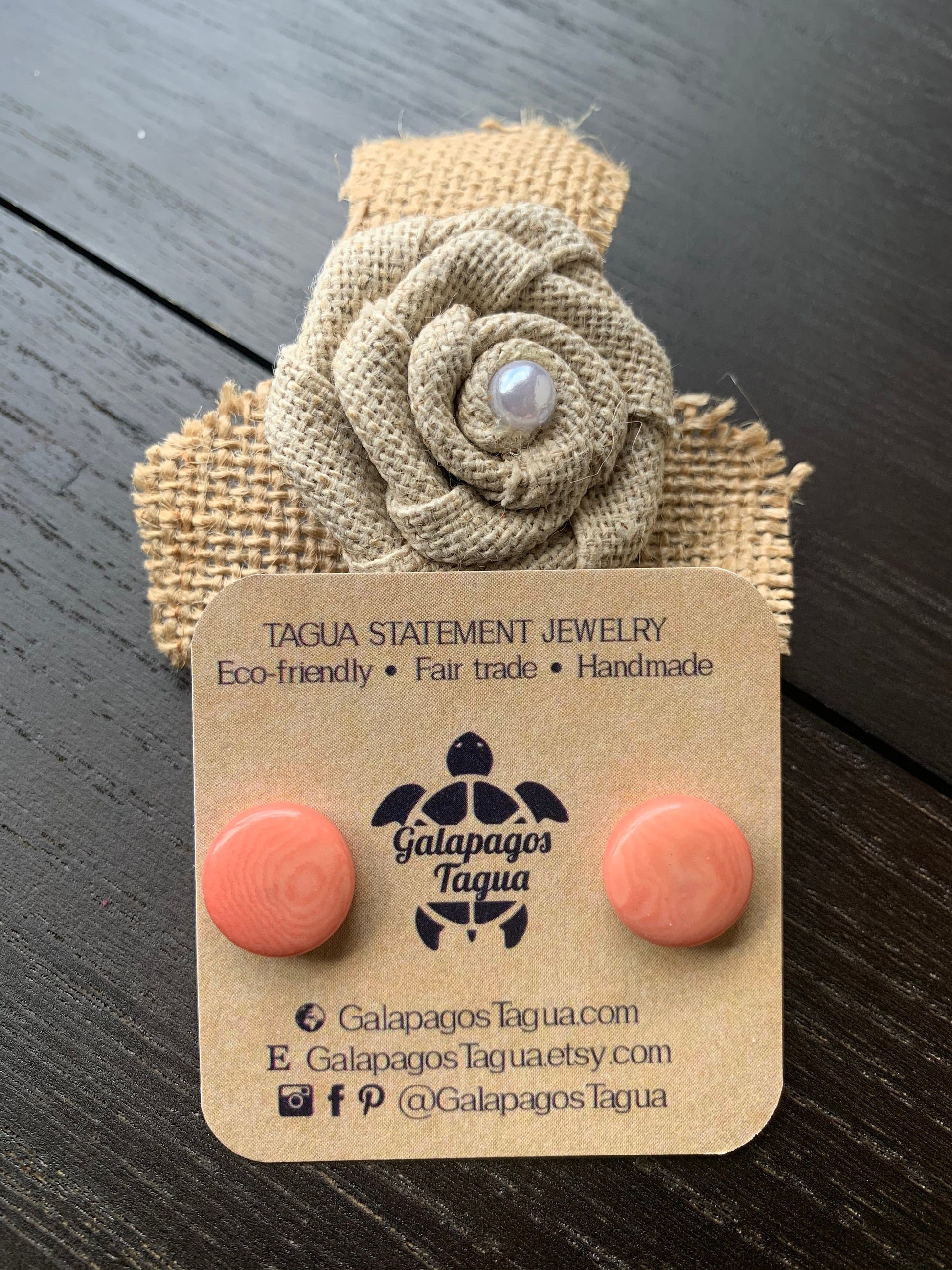 Peach stud earring Tagua nut jewelry Geometric posts Round beaded earrings Anniversary gifts for wife Birthday gifts Spring style trends