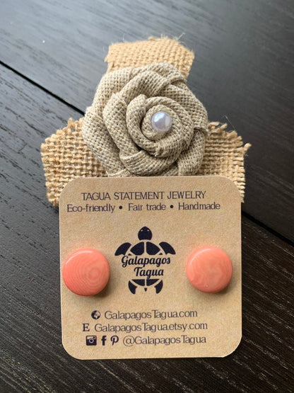 Peach stud earring Tagua nut jewelry Geometric posts Round beaded earrings Anniversary gifts for wife Birthday gifts Spring style trends