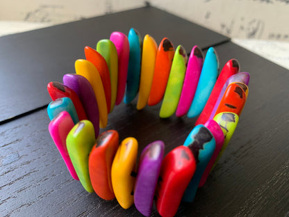 Rainbow beaded bracelet Spiked beads bangle Tagua nut jewelry Multicolor stretch bracelet Beach trends Mother's day gift ideas under 20