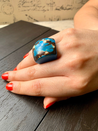 Turquoise statement large ring Tagua Unusual jewelry Cocktail rings for women Summer fashion Big bold chunky Beach trend Oversized huge ring