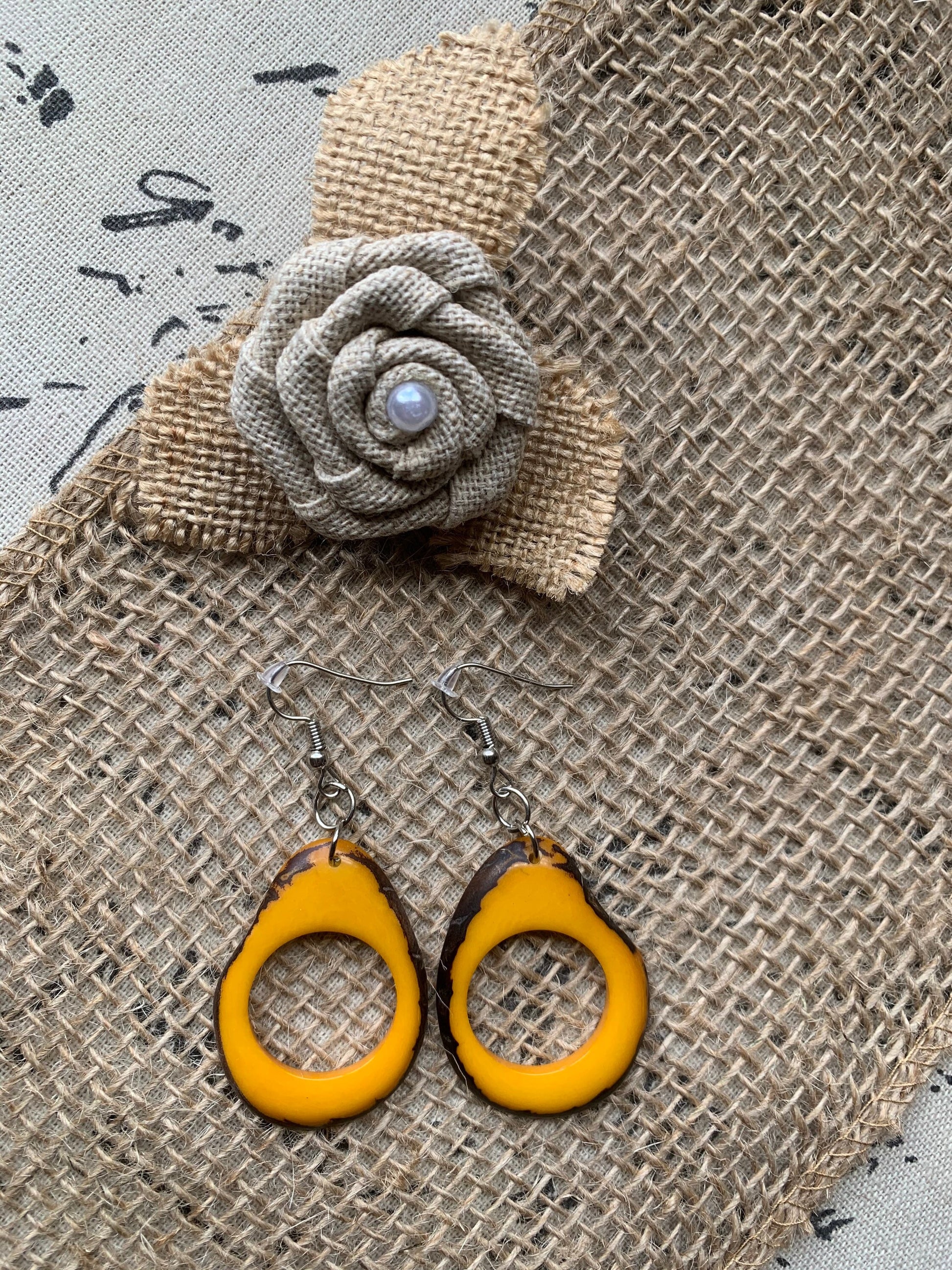 Mustard yellow drop earrings Tagua earrings Statement jewelry Huge oversized hoops Fall fashion trend Anniversary gifts for wife Organic