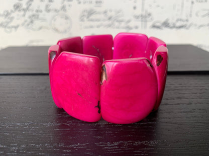 Hot pink statement beaded bracelet Tagua Jewelry Summer fashion trends Big bold beads Wide cuff bangle Beach wedding style Anniversary gifts