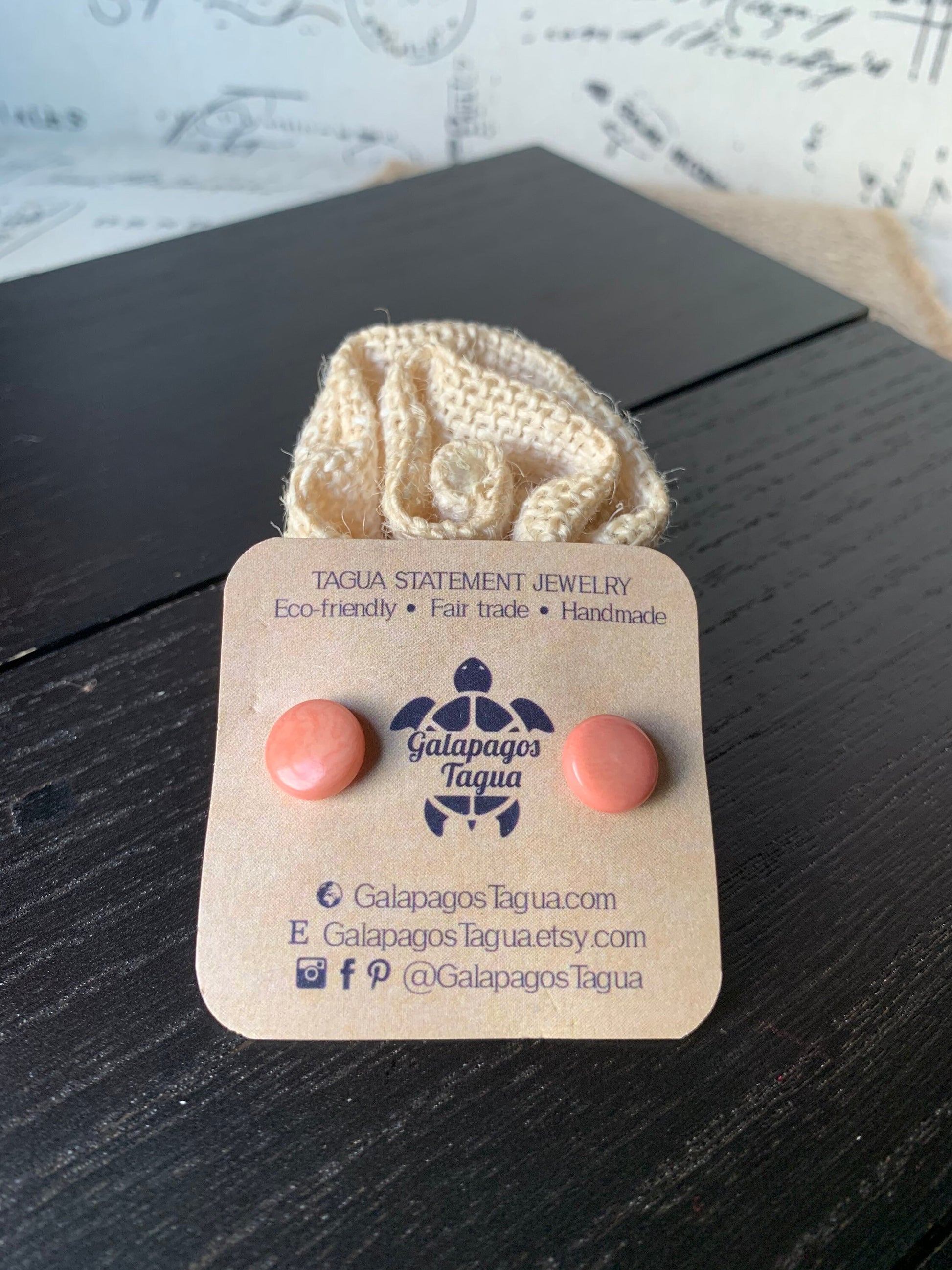 Peach stud earrings Round beaded earrings Tagua jewelry Gift ideas under 10 Geometric post Anniversary gift for wife Spring fashion trends