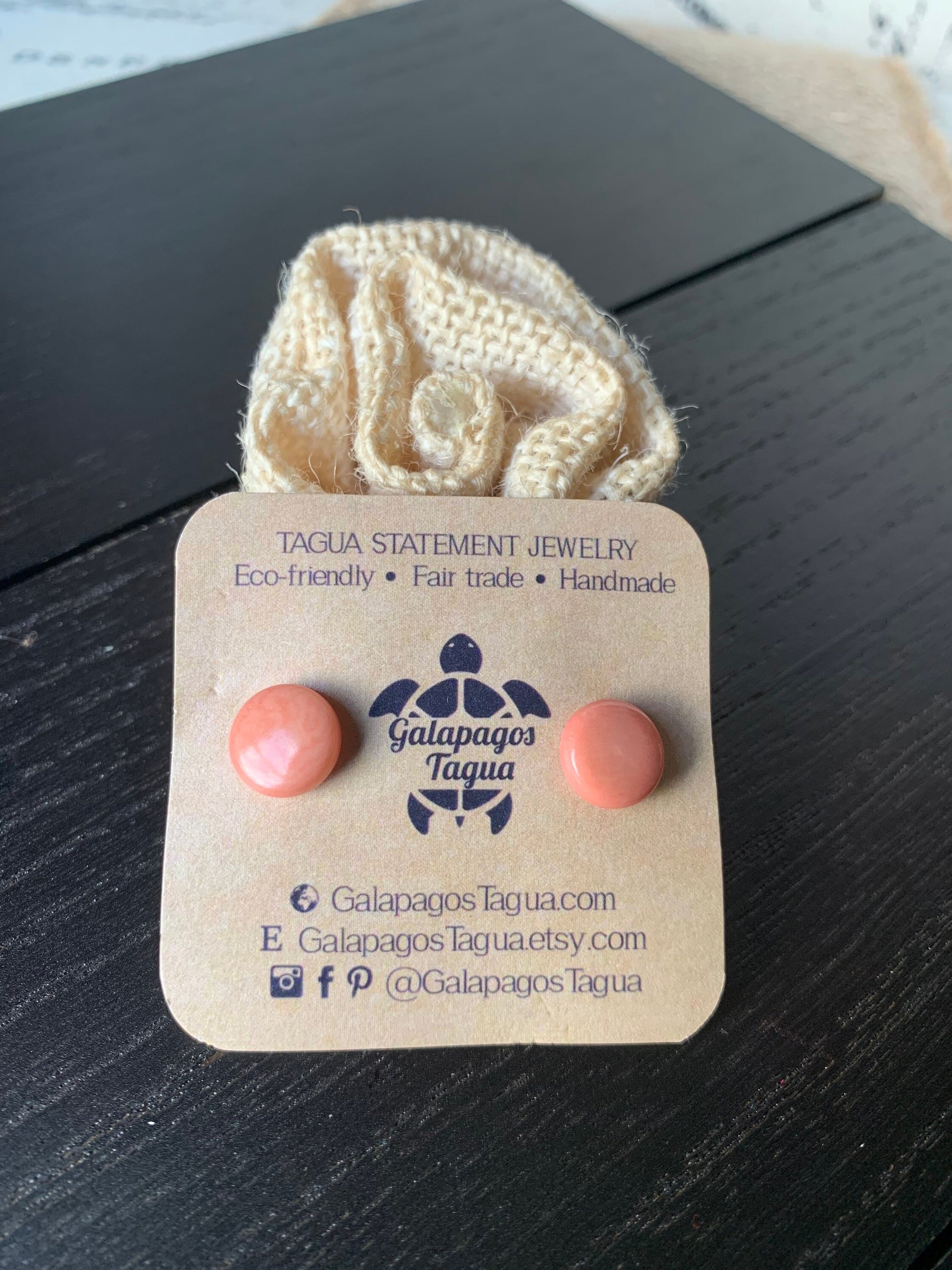 Peach stud earrings Round beaded earrings Tagua jewelry Gift ideas under 10 Geometric post Anniversary gift for wife Spring fashion trends