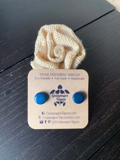 Blue stud earrings Round beaded earrings Tagua jewelry Geometric post Summer fashion trends Mothers day gifts under 10 Summer fashion trend