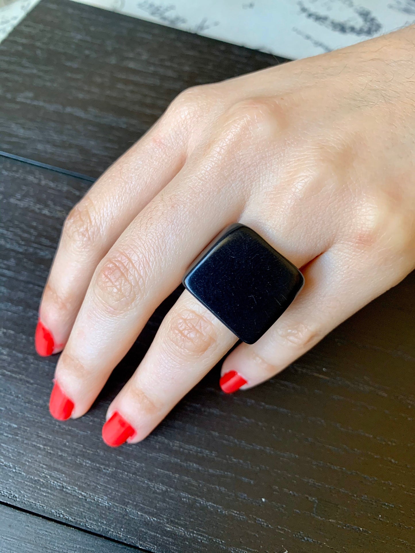 Black statement ring Tagua jewelry Unusual fashion jewelry Summer style Big bold cocktail ring Anniversary gift women Huge oversized ring