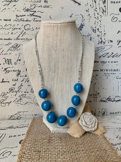 Turquoise blue Tagua necklace with silver chain Bubblegum bead necklace Anniversary gift for wife Fall trendy fashion Artisan handmade