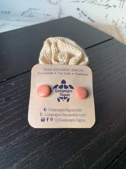 Peach stud earrings Round beaded earrings Tagua jewelry Gift ideas under 10 Geometric post Anniversary gift for wife Spring fashion trends