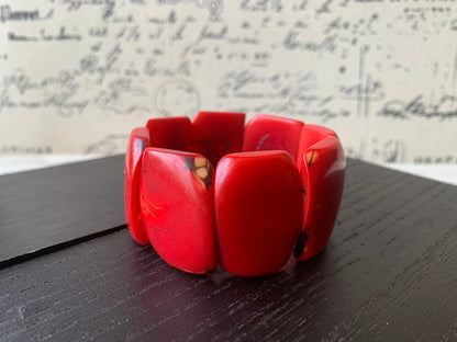 Red tagua bracelet Big chunky bangle Huge square beads Geometric handmade beads Big oversized bangle Summer beach fashion Birthday present
